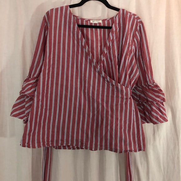 Tops - White and blue striped red blouse